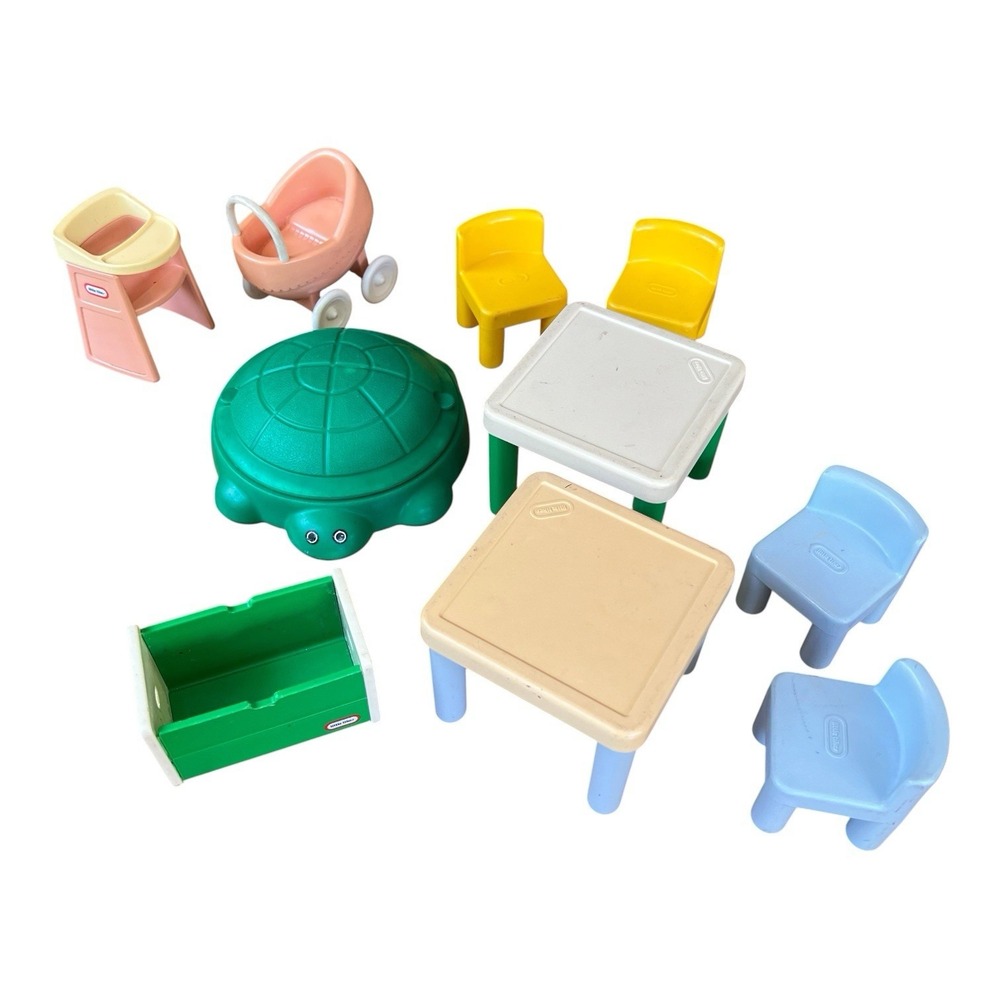 Vintage Little Tikes Dollhouse Furniture Lot Turtle Sandbox Table Chairs 80s 90s